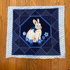 Handmade Zipper Pillow Case Blue and White Bunny
